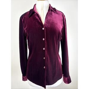 Harve’ Benard Velvet Deep Burgundy Stretch Button Up Long Sleeve Holiday Glam M